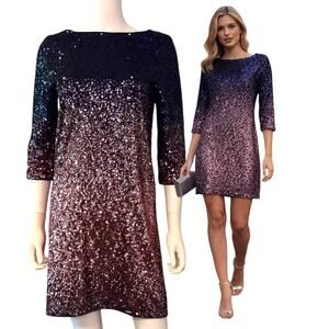 Maia Sequin Ombre Shift Mini Dress Size 4 Navy Blue Pink Party Cocktail Glam